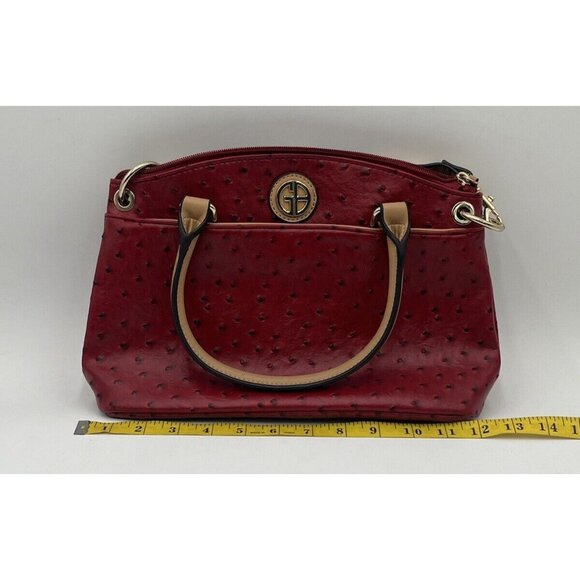 Giani Bernini Faux Ostrich Mini Satchel Faux Ostrich Mini Satchel Red & Gold - Picture 2 of 5